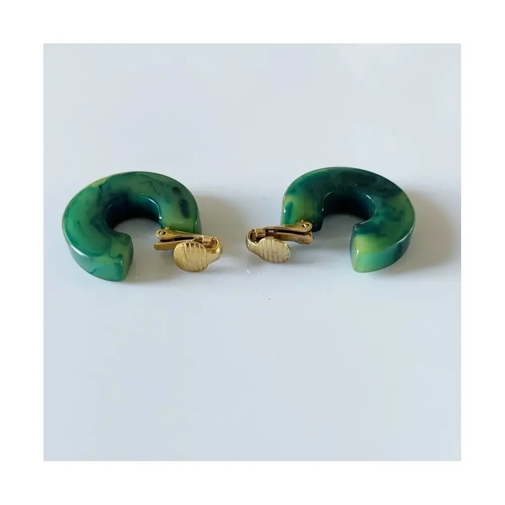 Vintage Bakelite Clip On Earrings Green